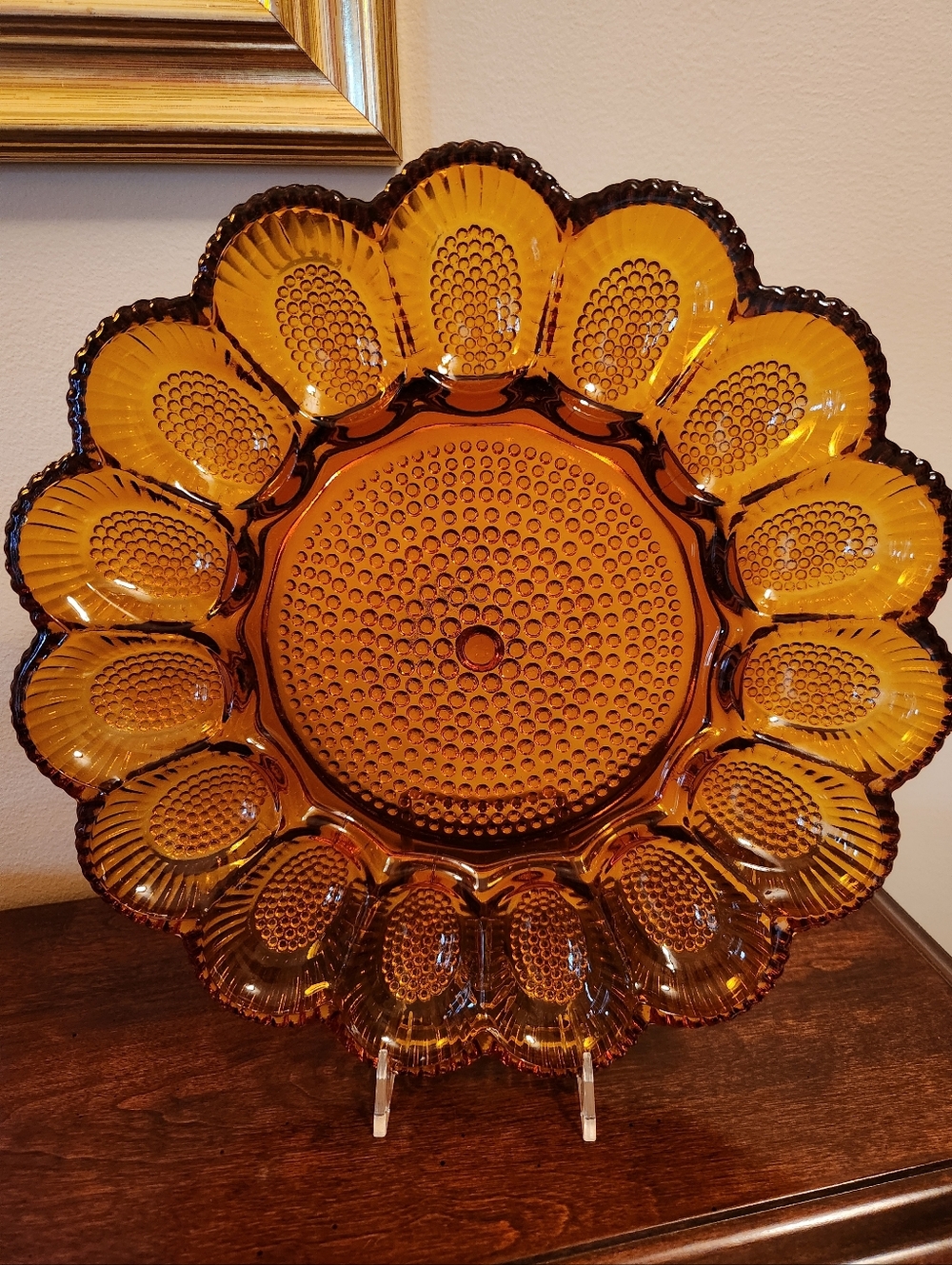 VTG Indiana Glass Hobnail Amber Deviled Egg Serving Plate